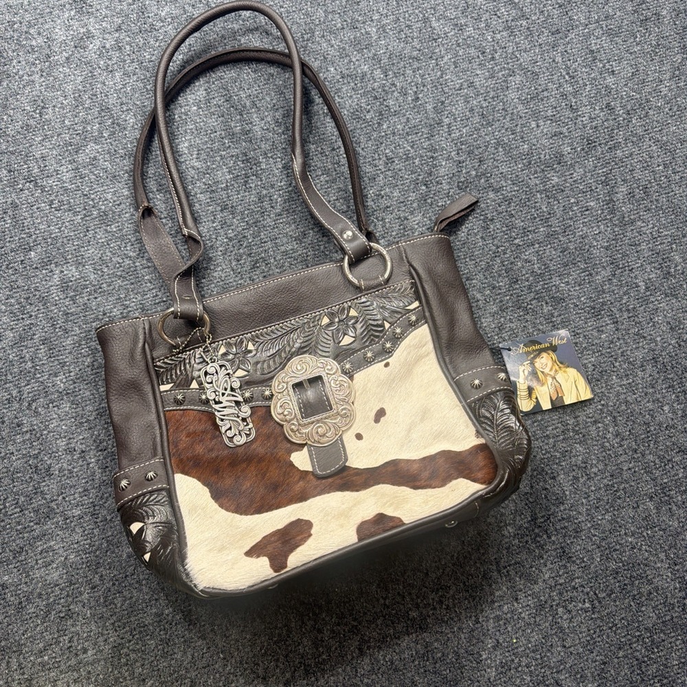 AMERICAN WEST Western Handle Purse Cowhide Hair Leather Buckle Cowgirl VTG New!!